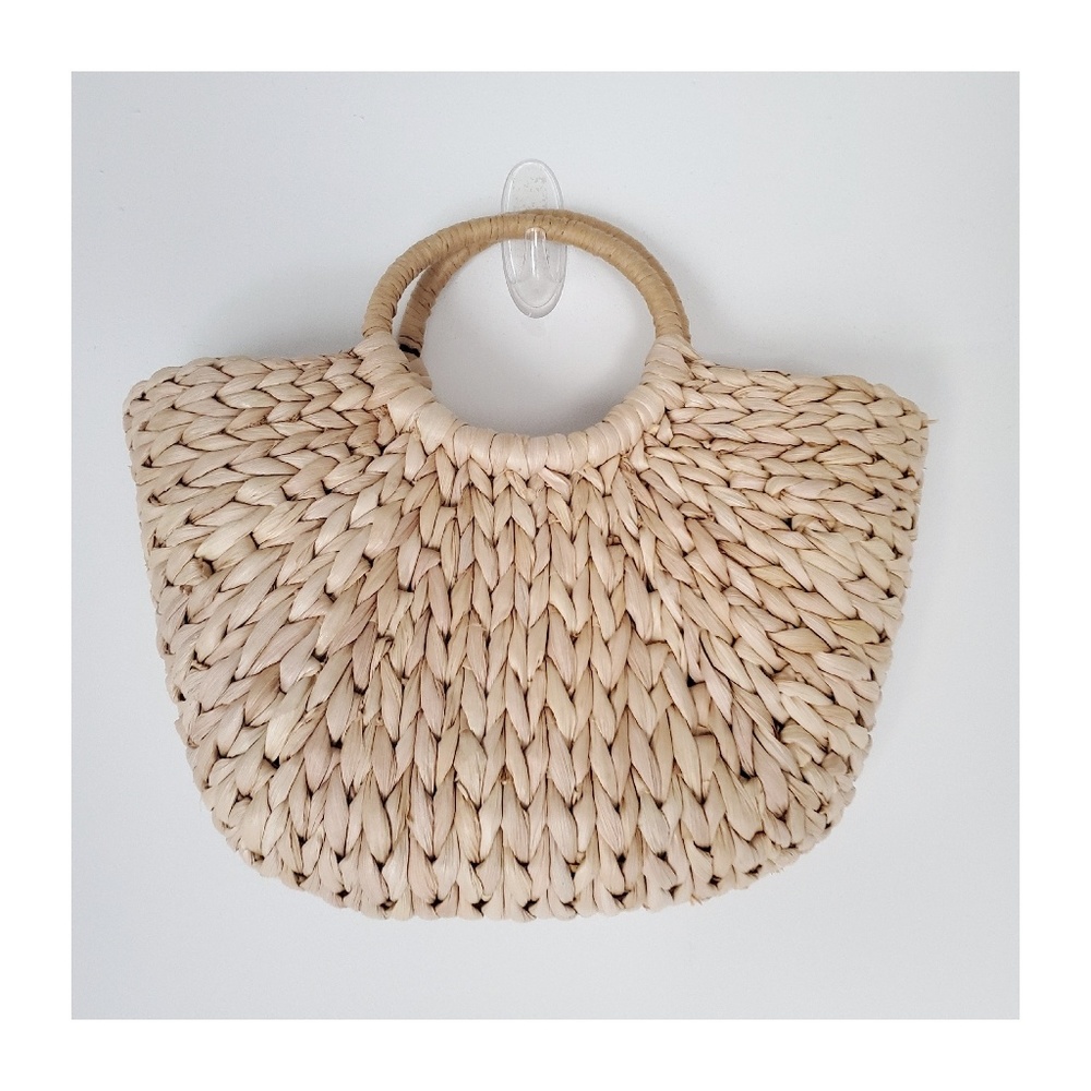 Vintage Straw Bag with Circle Woven Handles